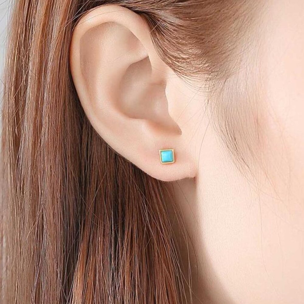 3mm Sterling Silver Square Opal Stud Earrings - Picture 3 of 6